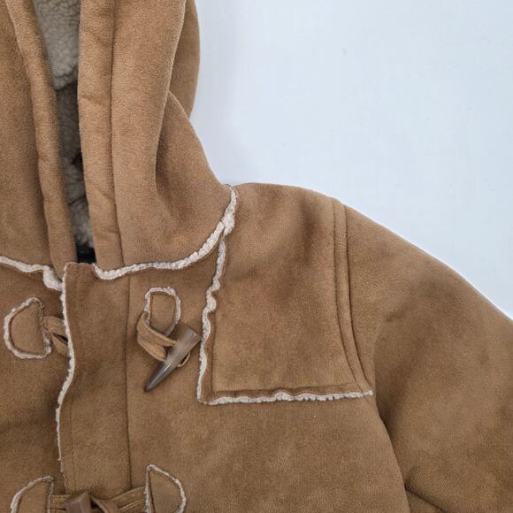 VTG Baby Girl 18M Tan Brown Sherling Suede Hooded Zip Toggle BOHO 70s inspired - Picture 2 of 7